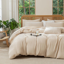 Luxury King Duvet Cover Set - Soft 100 Cotton Crinkle Gauze Bedding in Beige