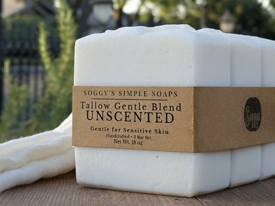 Unscented Tallow Soap Bars Set of 3 Handmade Natural Cold Process Sensitive Skin