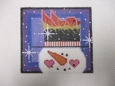 Cheryl Handpainted Needlepoint Canvas Snowman w/ Red Bird on Head