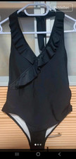 Damen Badeanzug Einteiler schwarz mit Rüsche...