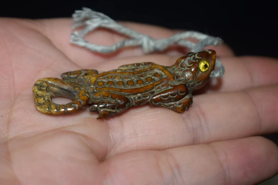 Тибет коллекционировать старый як кости резной фэн-шуй богатство ящерица зверь амулет подвеска - Изображение 4 из 4