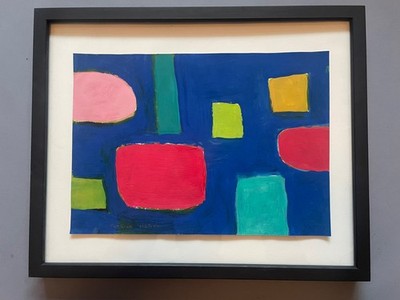 Patrick Heron St Ives Abstraktes Original Gemälde Blau Rot Minimalistisch C77