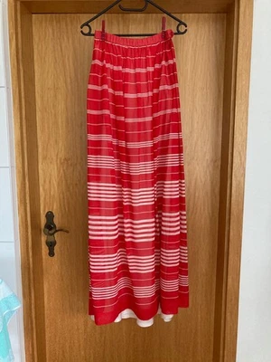Vintage Retro bodenlanger Maxirock Sommer Gr. 38 rot weiß gestreift 1970er/80er - Bild 1 von 4