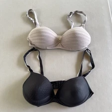 Lot 2 Warners Women 38C Bra RN11020 Black Wireless Uplift Full Coverage TShirt