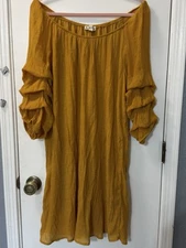 Indigo Rose Women's Gold Boho Midi Open Shoulder Dress with 3/4 sleeves Size 2X