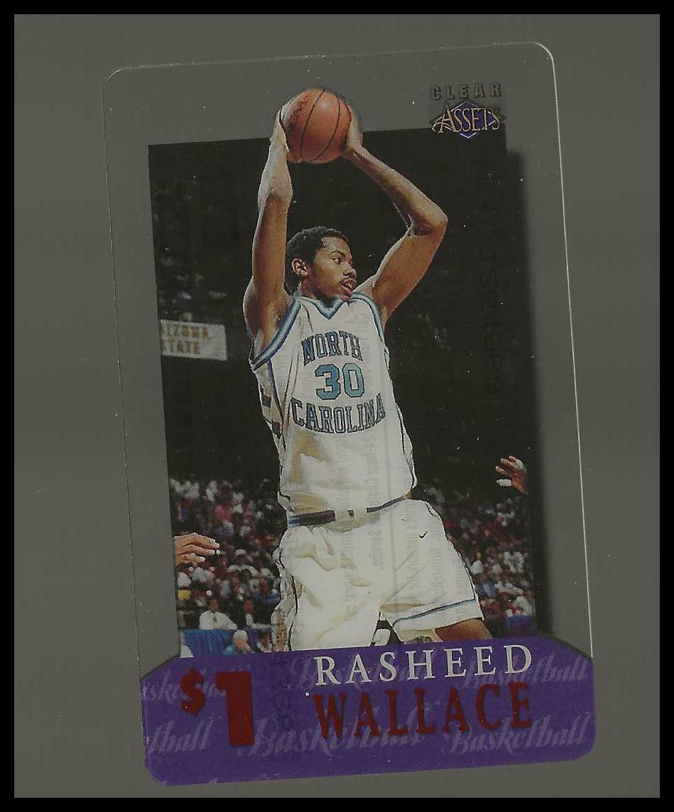 1996 Classic Clear Assets #28 Rasheed Wallace Phone Cards $1