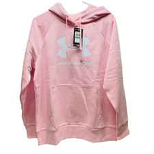 Under Armour Rival Fleece Hoodie Women's L/G Pink Loose Fit UA Logo Sweater NWT