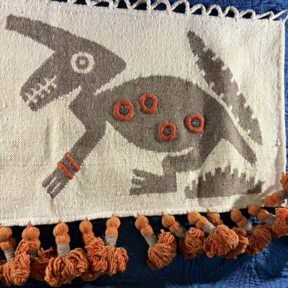 Tapiz de lana tejido folclore Olga Fisch de colección Quito Ecuador arte popular vendido como está Foto 4 de 4