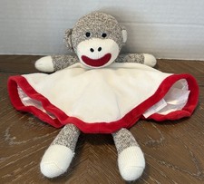 Baby Starters Plush Sock Monkey Lovey Security Blanket Satin Brown Red White