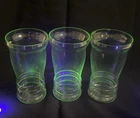 Set of 3 Uranium Green Depression Vaseline Glass 5.5” Tumbler.