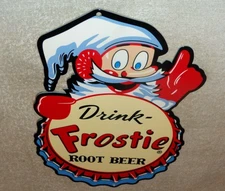 VINTAGE DRINK FROSTIE ROOT BEER ELF BOTTLE CAP 12" METAL SODA  GASOLINE OIL SIGN