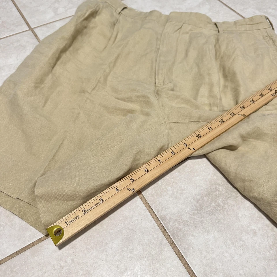 Ralph Lauren Purple Label Linen Shorts Mens Medium Made in Italy Pleated Khaki - Image 4 of 4