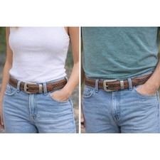 VTG Brighton Leather Belt 38 Brown Braided Western Two Tone