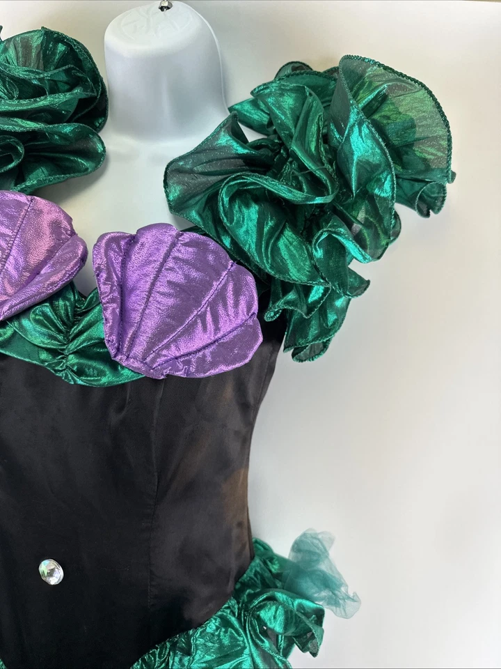 Handmade Mermaid Dress Halloween Green Puff Sleeves Purple Shells Size Small 5/6 - Image 2 of 4