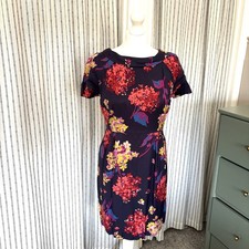 Boden Floral Sheath Silk Blend Roll Collar Dress Navy Size 10P