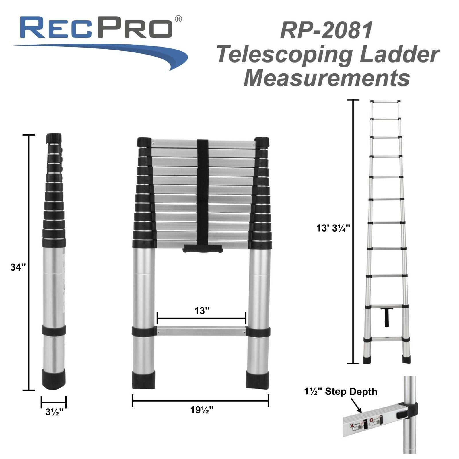 RecPro RV Aluminum Telescoping Ladder | Collapsible Extension Ladder Tania okazja