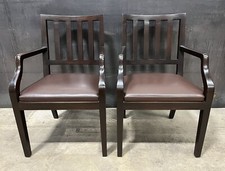 PAIR Christian Liaigre / Holly Hunt Espresso Finish Open Armchairs Leather Seats