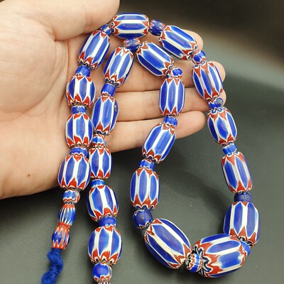 Antique Venetian inspired African Blue Glass layers Chevron