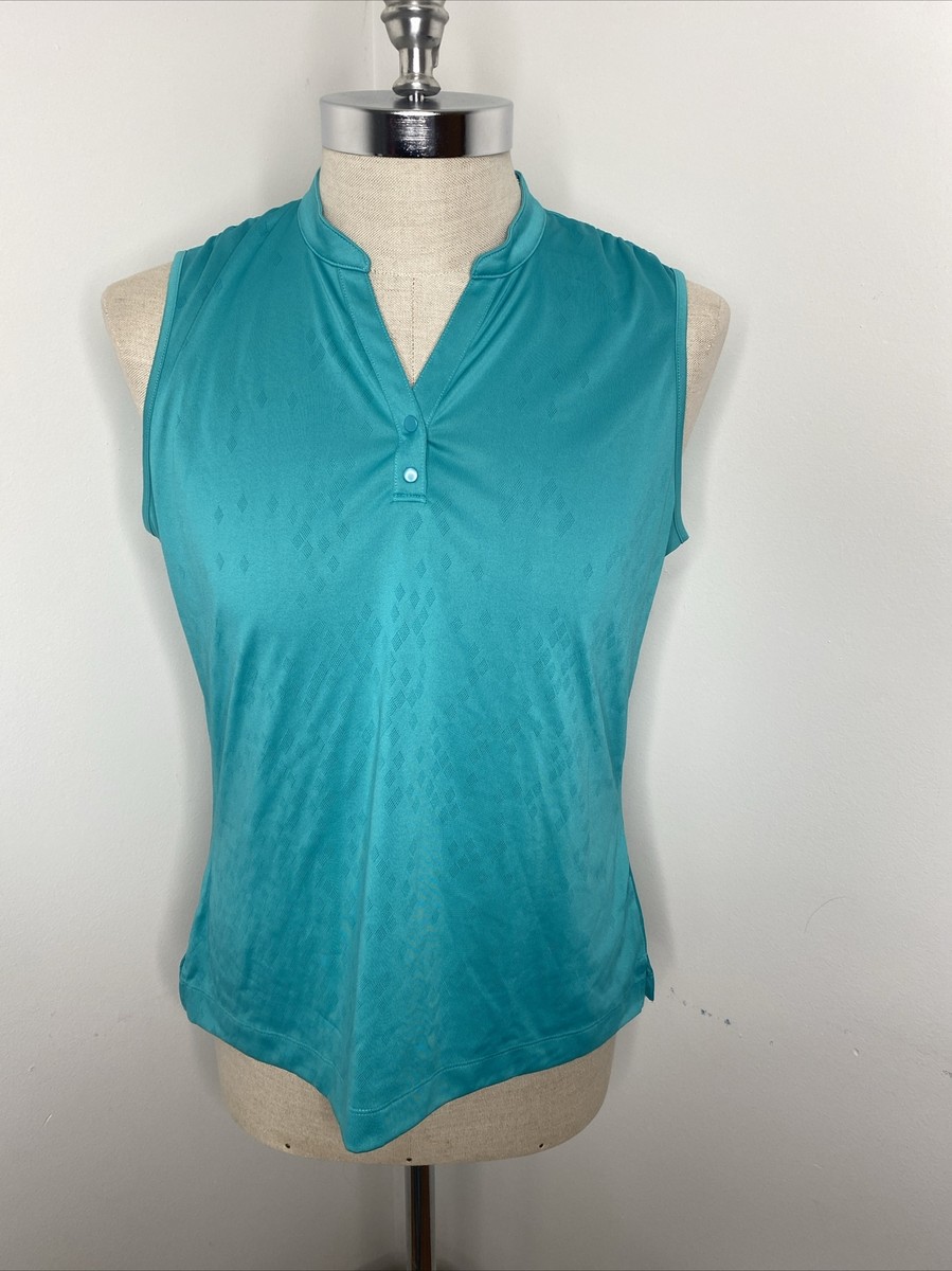 Slazenger Golf Shirt Womens Sz L Turquoise Sleeveless Snap V Neck