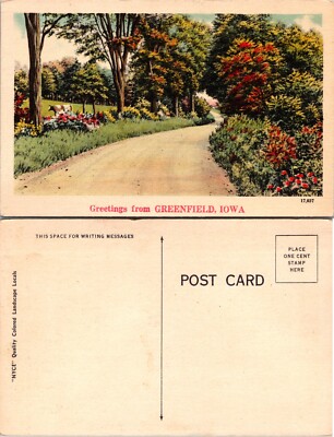 Tree Lined Country Road Greenfield Iowa IA Postcard