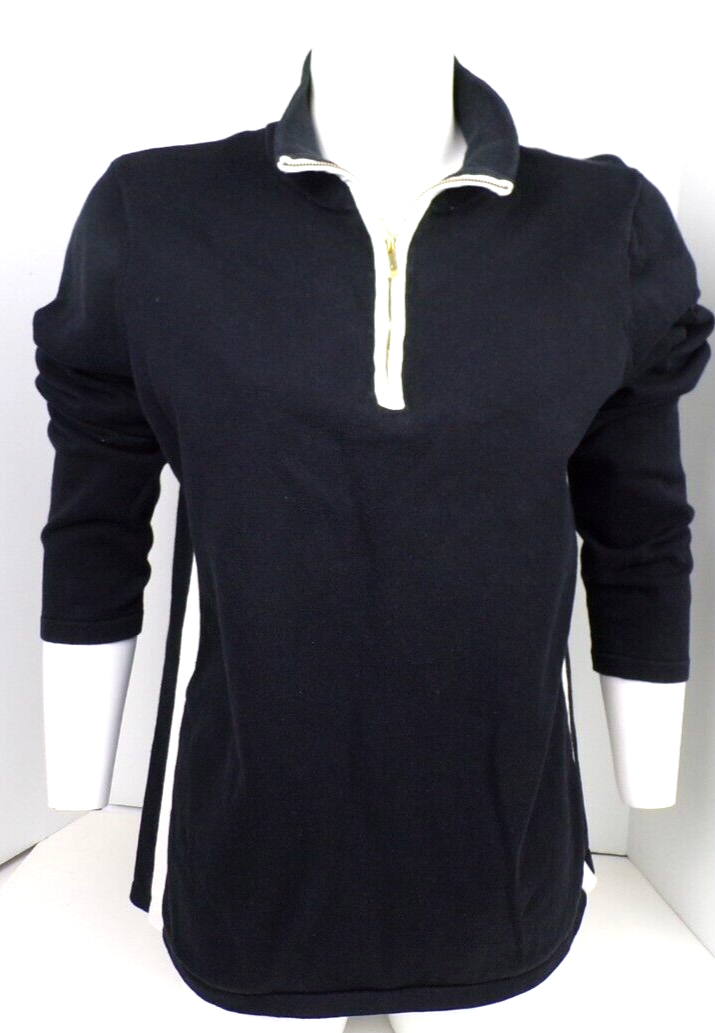 Jones New York Sport Woman Long Sleeve Black White 1/2 Zip Sweater