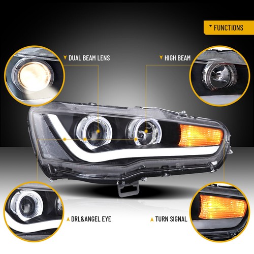 LED Halo DRL Fits Mitsubishi Lancer EVO X CJ 2007-2018 LED Headlights Left+Right - Picture 4 of 15