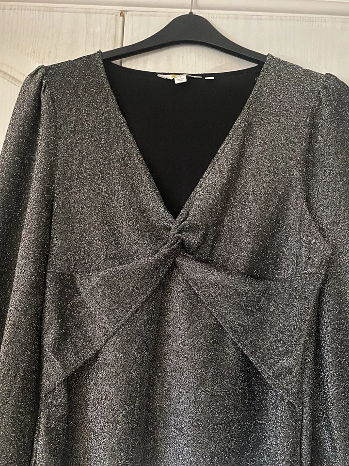 BODEN Twist Front Jersey Sparkle Top UK 18 Black Silver Glitter New - Image 2 of 4