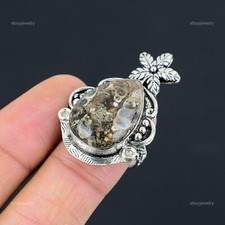 Sterling Silver Pear Natural Turritella Agate Flower Stackable Ring Jewelry US 8