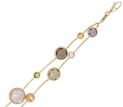 Armband 585 Gold 14 Karat 13 bunte Edelsteine zweireihig Damen 19 cm 12 mm breit