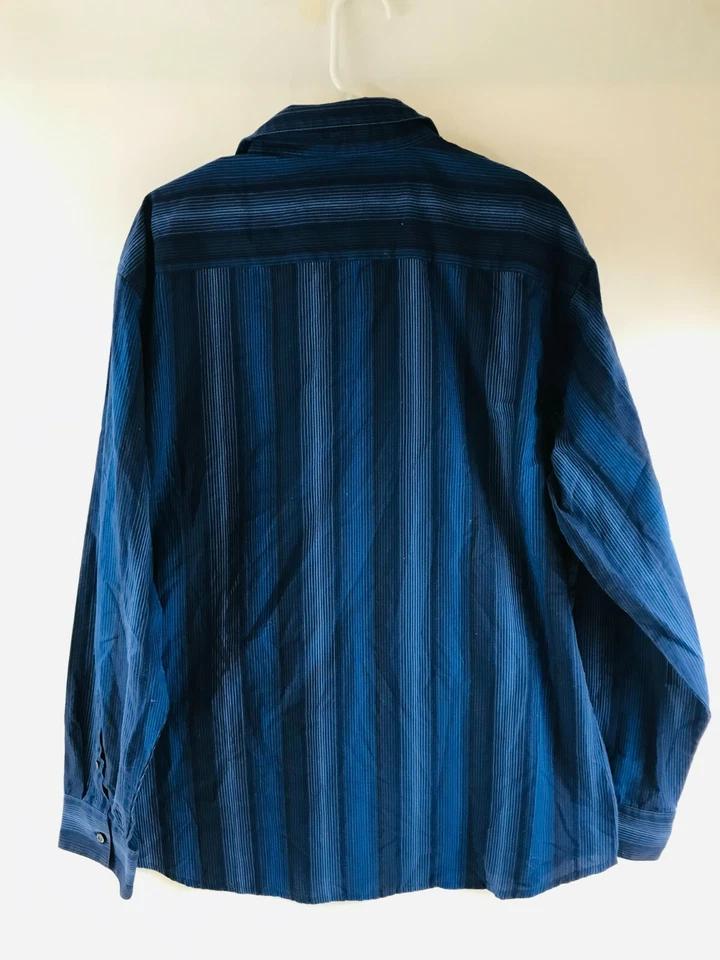 Van Heusen Studio 衬衫男式 XL 码蓝色条纹修身纽扣长袖 — 第 2/4 张图片