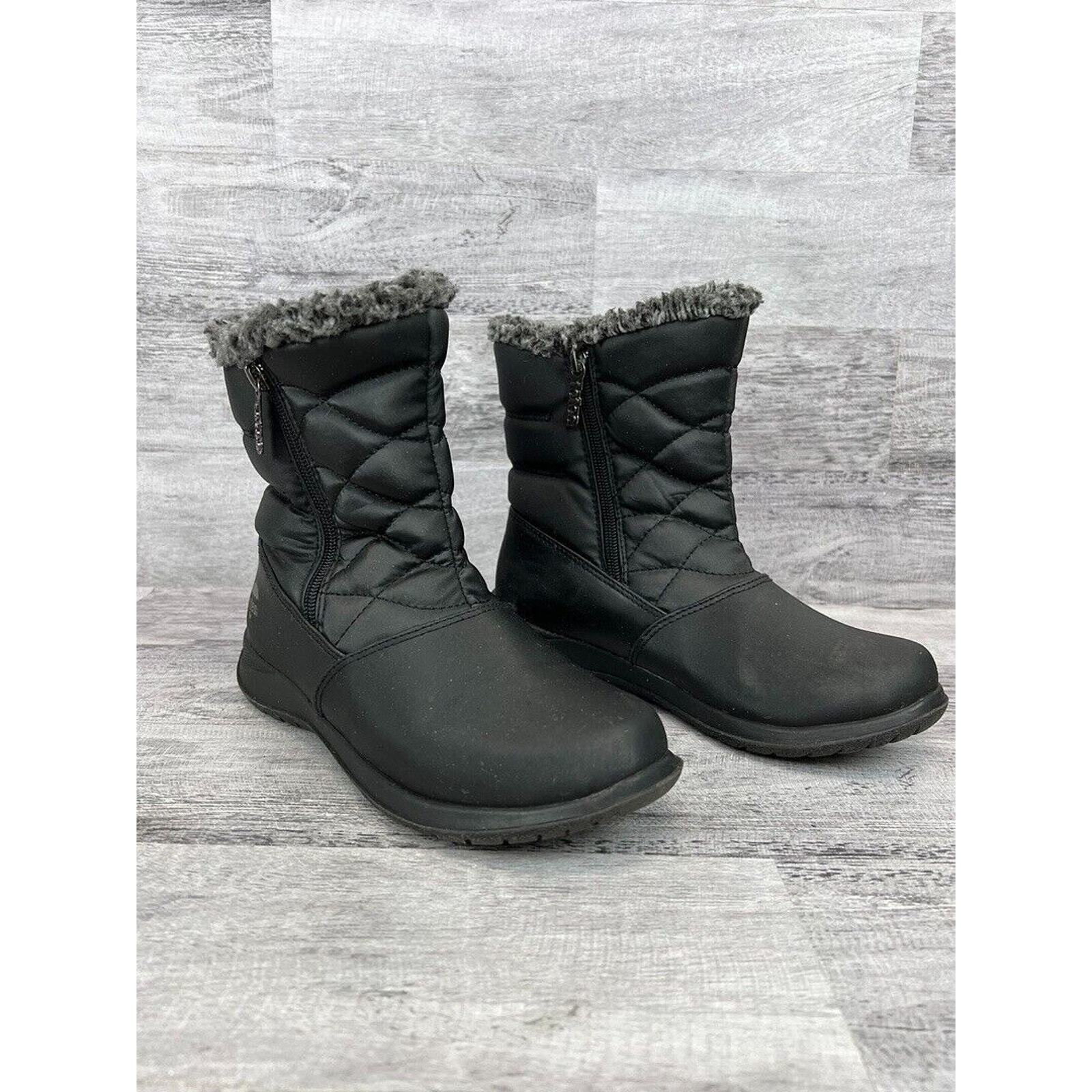 Totes Womens Insulated Quilted Winter Boots Size 6M Black With Faux Fur Trim