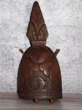 Antique Wooden Dinner Bell  Hand Carved Dark Wood 5.75" tall 62224 B6