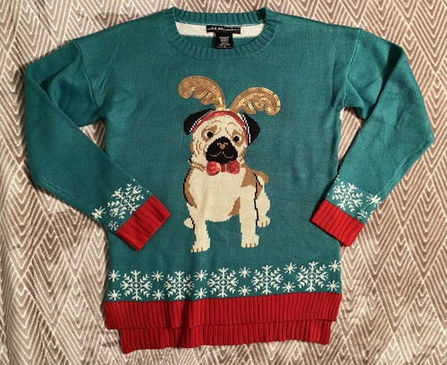 Ugly Christmas Sweater Pug Antlers Dog 