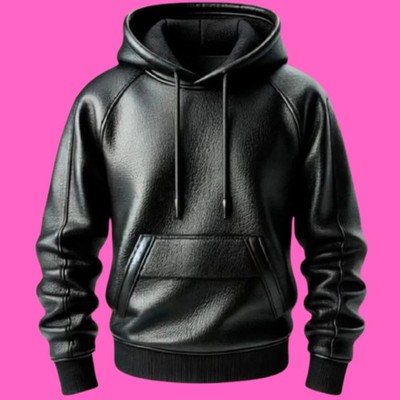 Men's Black Premium Leather Handmade Hoodie Genuine Cowhide Leather Jacket