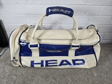 Vintage Retro Head Monte Carlo Leather Holdall Bag Sports Gym Cream & Blue 90s