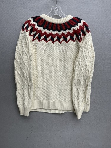 J Crew Sweater Womens M Fair Isle Cableknit Cream Crewneck Merino Wool Blend - Picture 10 of 12