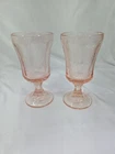 2 Vintage Indiana Glass Pink Madrid Federal Depression Water Goblets Footed Stem