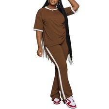 2 Piece Sets for Women Summer Casual Short Sleeve Top and Flare Pants Lounge ...