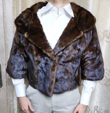 giacca scialle mantello marrone pelliccia visone vera vera lusso donna vintage L 12 42