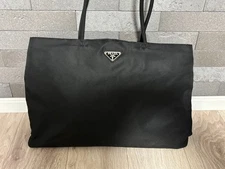 Prada Tessuto Nylon Black Tote Bag Triangular Logo Silver Hardware Authentic