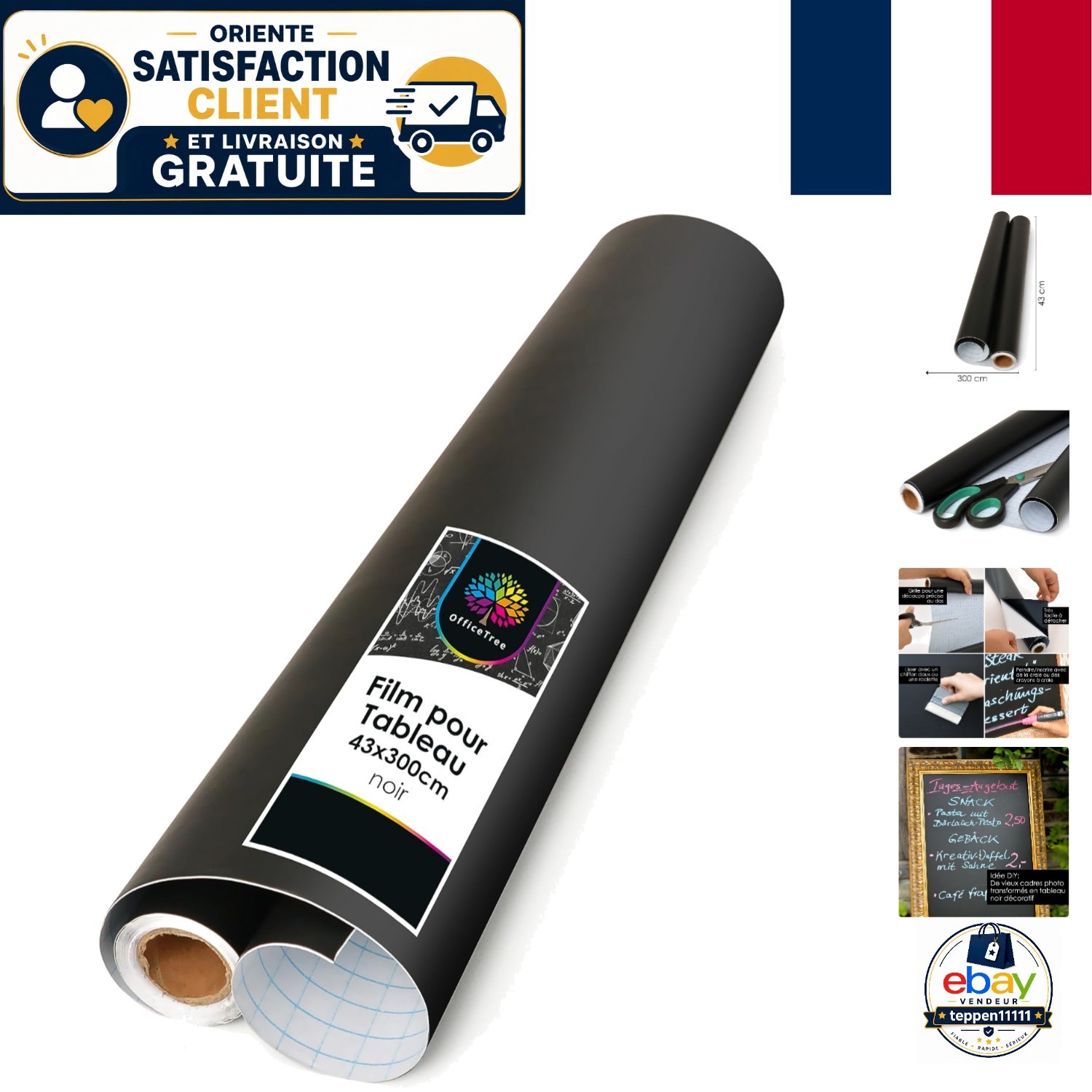 Rouleau de tableau noir autoadhésif 43x300 cm en vinyle noir pour stickers muraux écoliers