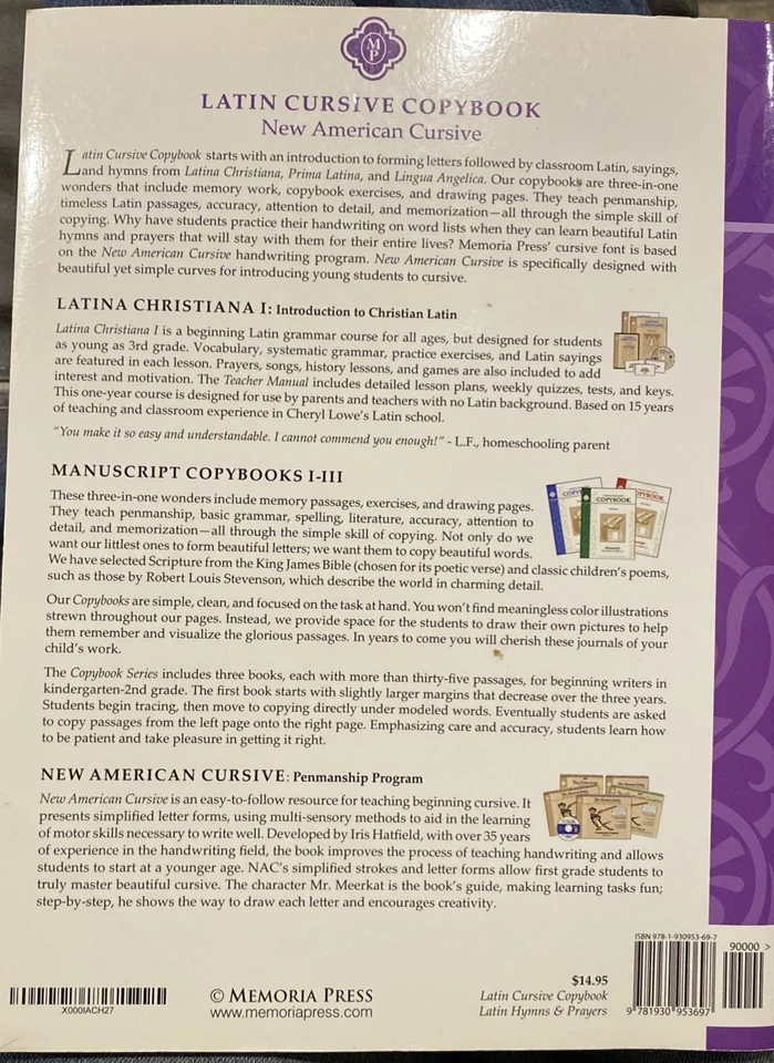 LATIN COPYBOOK CURSIVE: HYMNS & PRAYERS (NEW AMERICAN By Leigh Lowe & Cheryl - Image 2 of 3