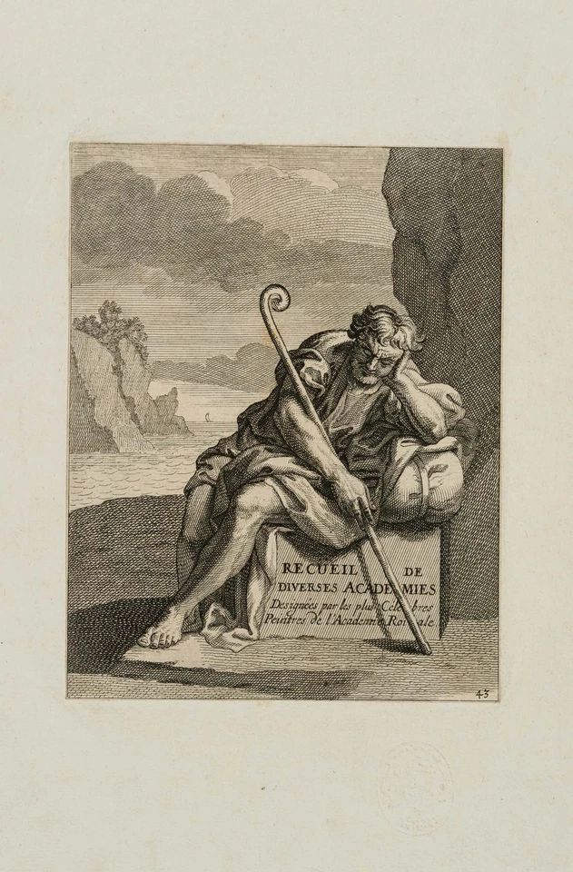 N. GUÉRARD (*1734) zug., Titelkupfer mit Wanderer am Meer, um 1800, Kupferstich - Bild 3 von 4
