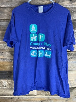 YMCA Mens Womens Size L Blue Camp Willson T-Shirt