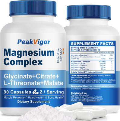 Magnesium Complex Supplement Caps 976mg - Mag Glycinate, Citrate, Malate