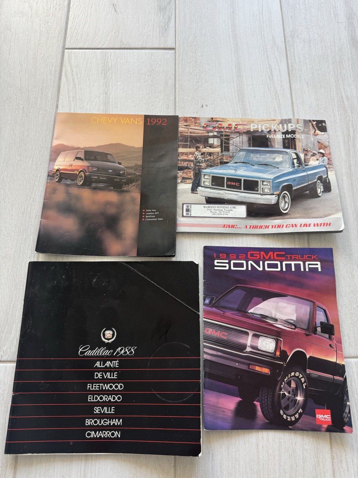 Vintage Car Brochures GMC Chevy Cadillac 1988–1992 Lot of 4
