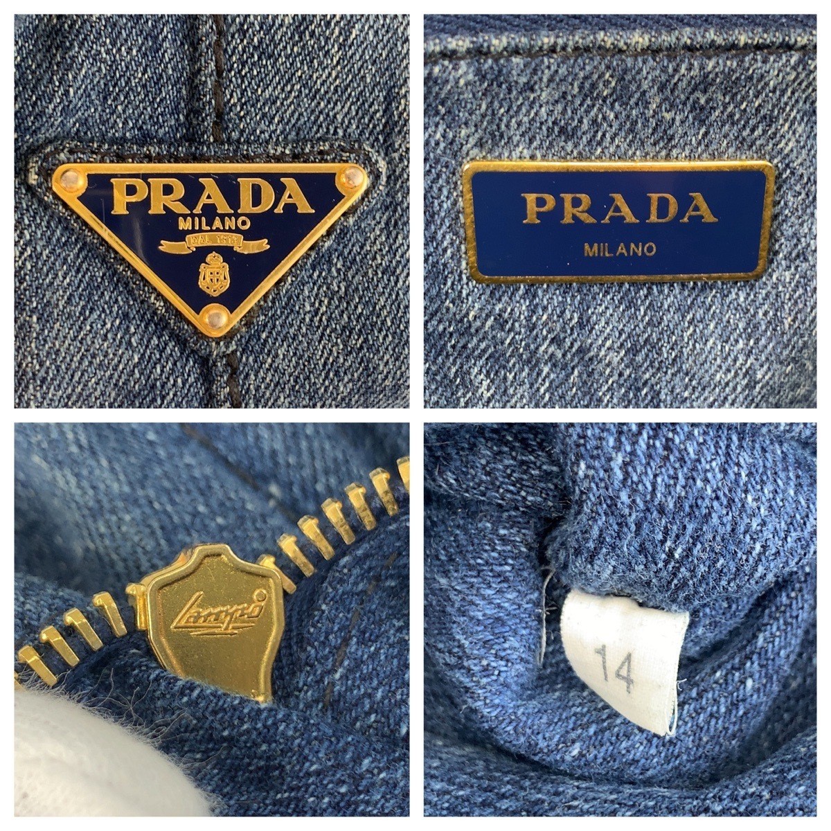 PRADA Canapa Triangle Logo Plate Blue Gold Hardware Canvas Tote Bag Handbag Ladi thumbnail 4