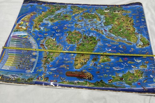 Cartel grande vintage ilustrado mapa del mundo prehistórico 54x38 raro colorido - Imagen 6 de 6