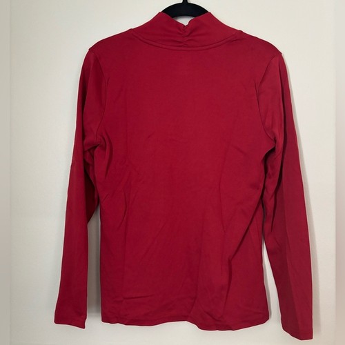 L.L. Bean SZ Small Red Pima Cotton Tee Shawl Long Sleeve V Neck SOFT Stretchy - Picture 2 of 4