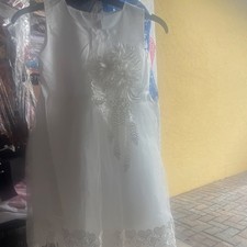 Girls' White Formal Dress with Floral Lace for Flower Girl or First Communion